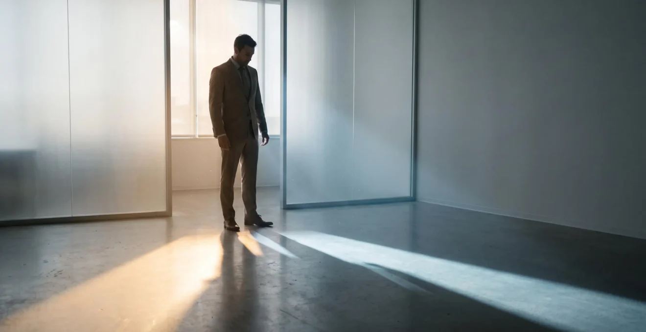 Dirigeant d'entreprise face à un choix stratégique entre deux chemins symbolisant le choix d'une agence SEO fiable ou d'un prestataire commercial trompeur