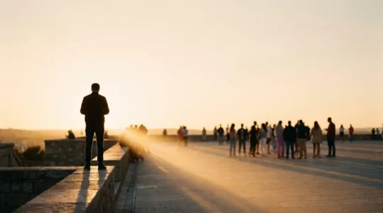 Une main tendant une lumière chaleureuse vers un groupe de silhouettes, symbolisant la connexion émotionnelle entre une entreprise et son public