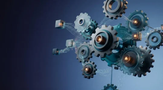 Représentation conceptuelle des algorithmes de recherche Google avec des éléments symboliques de protection contre les pénalités