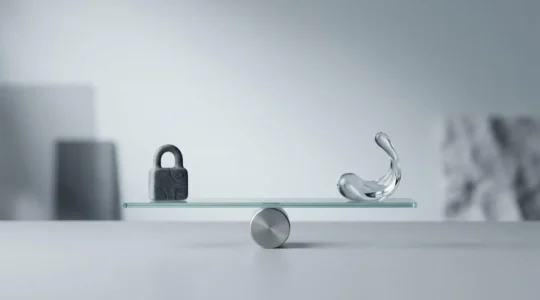 Représentation symbolique de l'équilibre entre contraintes réglementaires et fluidité de l'expérience utilisateur sur un site web