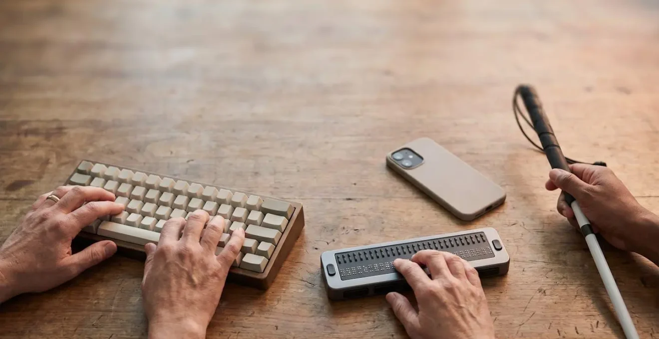 Mains diverses interagissant avec des outils numériques accessibles, symbolisant un web inclusif pour tous