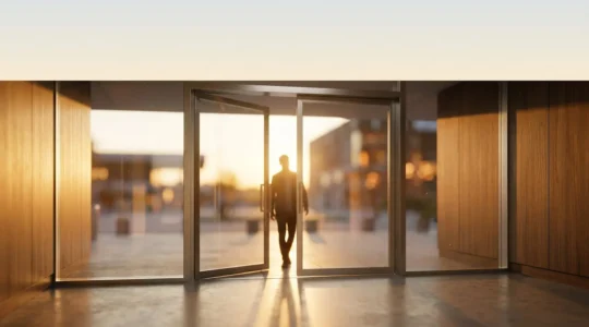 Seuil lumineux symbolisant la transformation d'un visiteur en client sur un site web