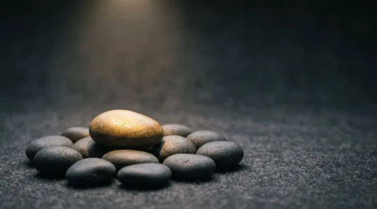 Une seule pierre lumineuse se détachant parmi un ensemble de pierres ternes, symbolisant la réponse unique choisie par Google