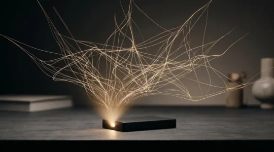 Illustration conceptuelle d'une vidéo qui rayonne et se connecte à un vaste réseau de recherche, symbolisant la visibilité organique sur YouTube et Google